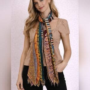 ALEXA'S ANGELS Mixed Pattern Rainbow Silk Blend Boho Scarf Sash